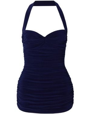 Norma Kamali Pleated Neck One-Piece Swimsuit - Blue