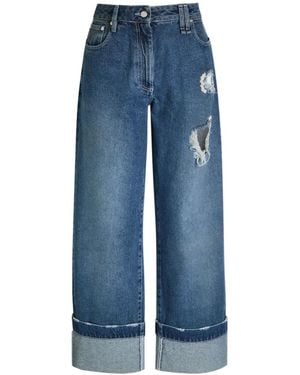 Simone Rocha Distressed Embellished Straight-Leg Jeans - Blue