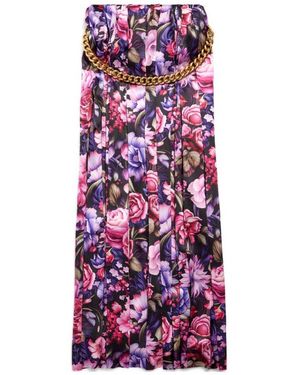 Balenciaga Bouquet Printed Pleated Long Skirt - Purple