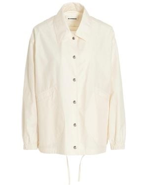 Jil Sander Logo-Printed Drawstring Shirt Jacket - White