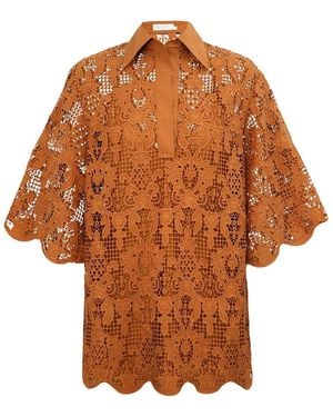Zimmermann Coco Lace Tunic Top - Brown