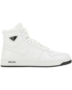 Prada Logo Plaque High-Top Sneakers - White