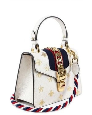 Gucci Sylvie Bee Star Mini Leather Bag - White