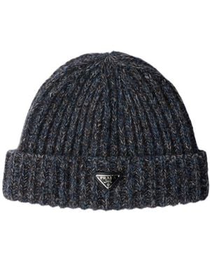 Prada Mouliné Cashmere And Wool Beanie - Blue