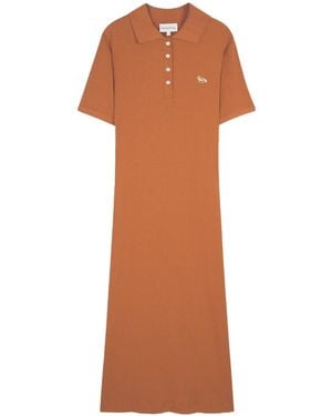 Maison Kitsuné Ribbed-Knit Polo Dress - Brown