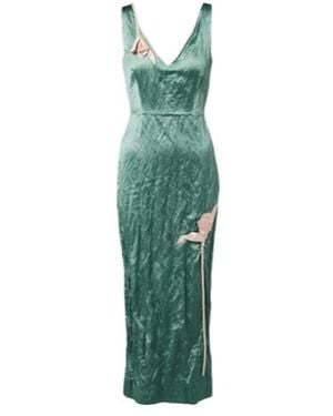 Erdem Floral-Appliqué Satin Midi Dress - Green