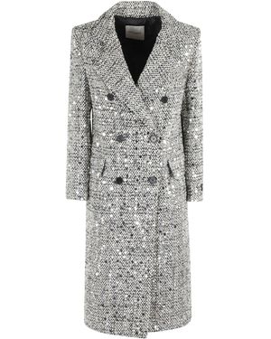 ERMANNO FIRENZE Sequin-Embellished Double-Breasted Coat - Gray