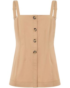 Veronica Beard Fitted Button-Front Top - Natural