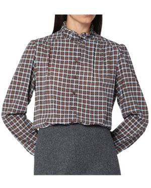 Prada Long-Sleeved Checked Blouse - Grey