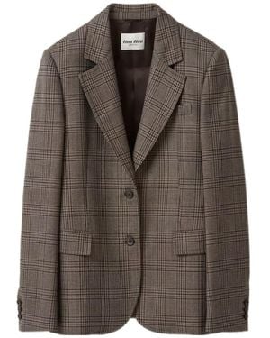 Miu Miu Single-Breasted Prince Of Wales Check Jacket - Brown