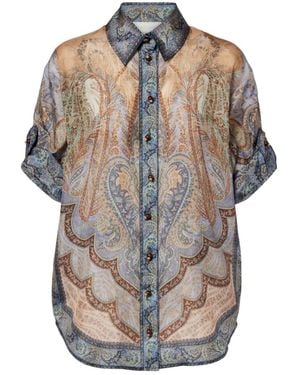 Zimmermann Wanderlust Printed Silk Top - Gray