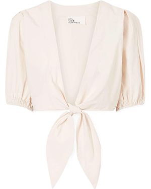 Lisa Marie Fernandez Pouf Cropped Cotton-Poplin Wrap Top - White