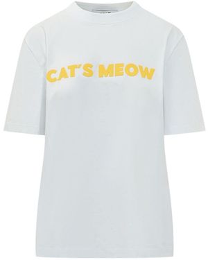 MSGM Cats Meow Slogan T-Shirt - White