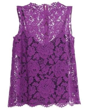 Dolce & Gabbana Branded Floral Cordonetto Lace Top - Purple