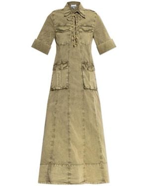 Ganni Denim Midi Dress - Green