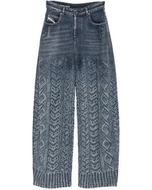 DIESEL Cable-Knit Print Wide-Leg Jeans - Blue