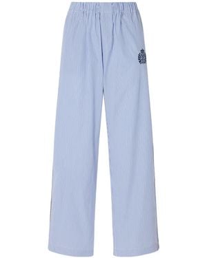 Sporty & Rich Embroidered Striped Cotton-Poplin Pajama Pants - Blue
