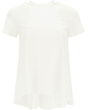 Sacai Pleated Crewneck T-Shirt - White
