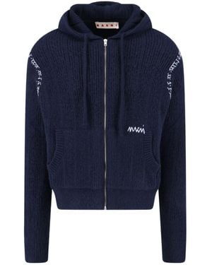Marni Ribbed Zip-Up Hoodie - Blue