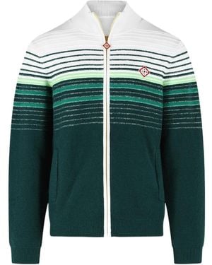 CASABLANCA Boucle Striped Zip Up Jacket - Green