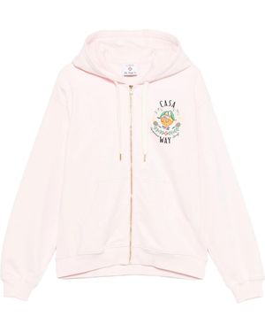 CASABLANCA Embroidered Zip-Up Hoodie - Pink