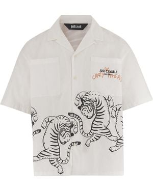 Just Cavalli Tiger Print Short Sleeve Shirt - White