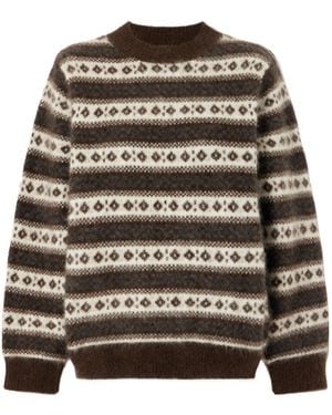 Doen Striped Intarsia-Knit Wool Jumper - Brown