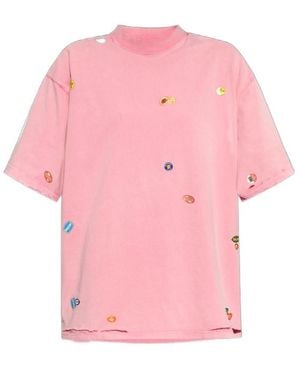 Balenciaga Icon Print Crewneck T-Shirt - Pink