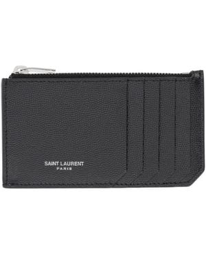 Saint Laurent Logo Stamp Zip-Up Wallet - Black