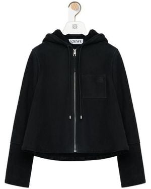 Loewe Shearling Zip-Up Hooded Jacket - Black
