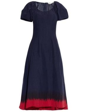 Tory Burch Puff-Sleeve Midi Dress - Blue