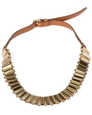 Miu Miu Metal And Leather Necklace - Metallic
