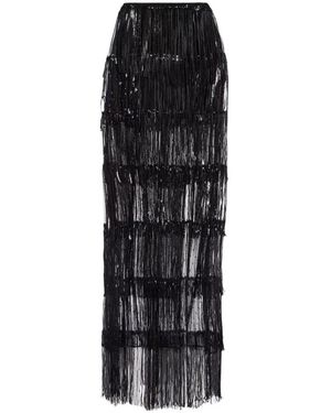 Nina Ricci Fringed Sequined Tulle Maxi Skirt - Black