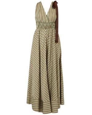 Liu Jo Striped Bow Detail Maxi Dress - Natural