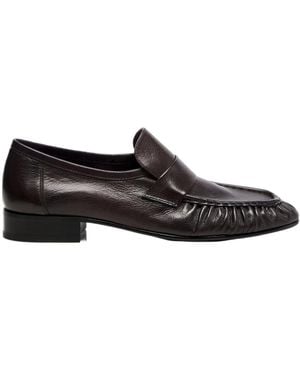 The Row Soft Ruched Leather Loafers - Black