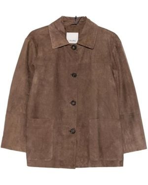 Max Mara Long-Sleeve Leather Jacket - Brown
