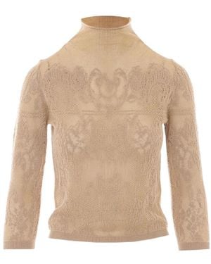 Twinset Sheer Jacquard High Neck Knitted Top - Natural