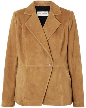 Nour Hammour Double-Breasted Asymmetrical Suit Jacket - Brown