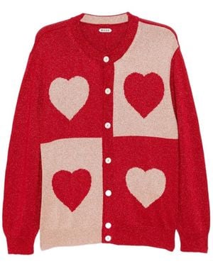 Bode Hearts Lamé Cardigan - Red