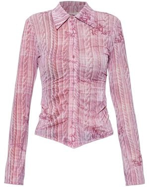 AVAVAV Cable-Knit-Print Ruched Shirt - Pink