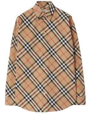 Burberry Check Printed Long Sleeved Shirt - Natural