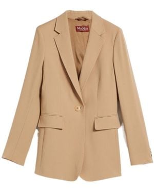 Max Mara Single-Breasted Wool Canvas Blazer in Natural | Lyst