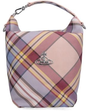 Vivienne Westwood Logo Plaque Checked Bucket Bag - Pink