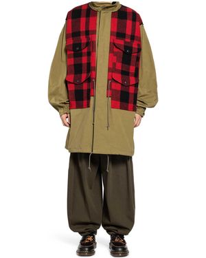 Junya Watanabe Checked Drawstring Coat - Red