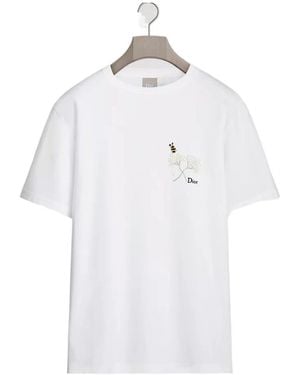 Dior T-Shirt With Flower Bee Embroidery, Relaxed Fit - White