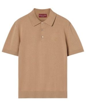 Gucci Silk Cotton Polo Shirt With Embroidery - Natural