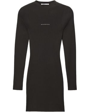 Alexander Wang Logo-Print Ribbed-Knit Mini Dress - Black