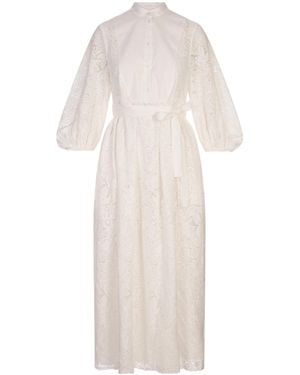 Erdem Long-Sleeve Belted Midi Dress - White