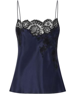 Carine Gilson Lace-Trimmed Silk-Satin Camisole - Blue