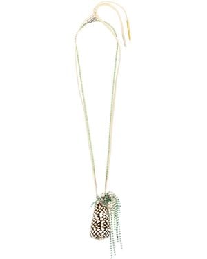 Dries Van Noten Beaded Shell Pendant Necklace - White